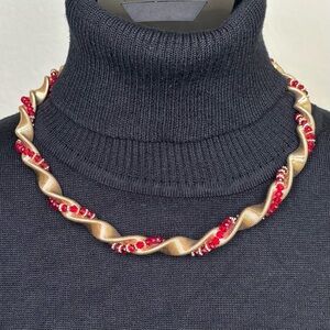 Vintage Gold and Red Twisted Necklace